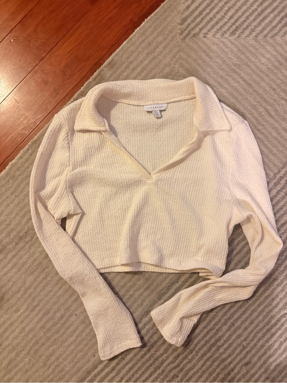 Topshop Cream Ribbed Collared V-Neck Crop Top